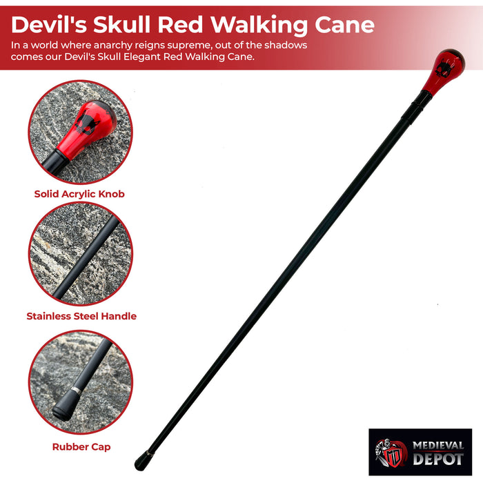 Devil's Skull Elegant Red Walking Cane