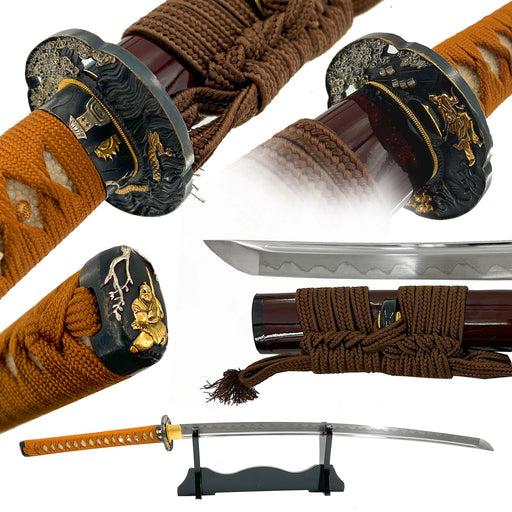 Dragon Samurai Handmade 1060 Katana in Traditional Brown