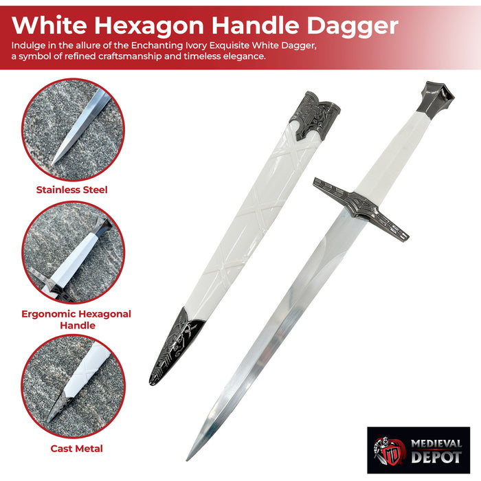 Enchanting Ivory Exquisite White Hexagon Handle Dagger with Metal Fittings