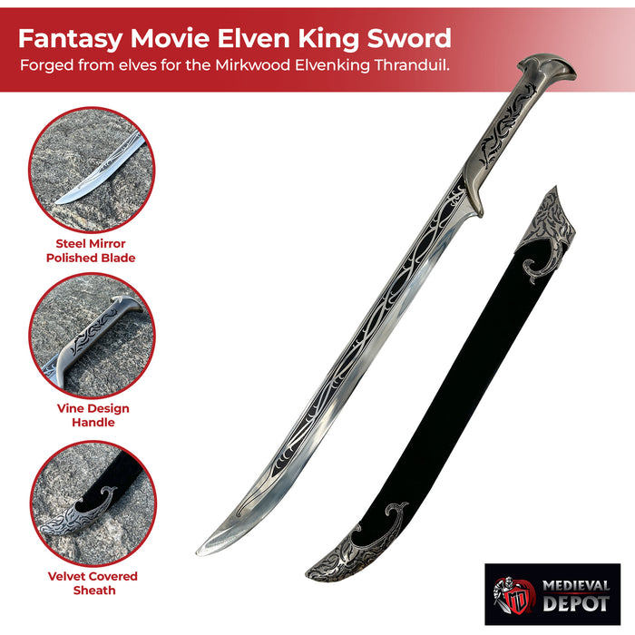 Fantasy Movie Replica Elven King Sword Velvet Sheath Included