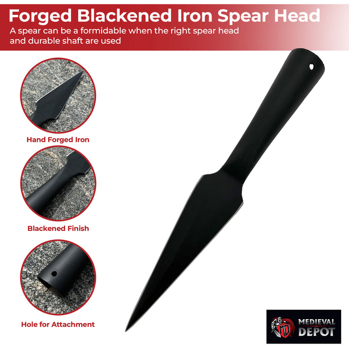 Functional Forged Blackened Iron Spear Head