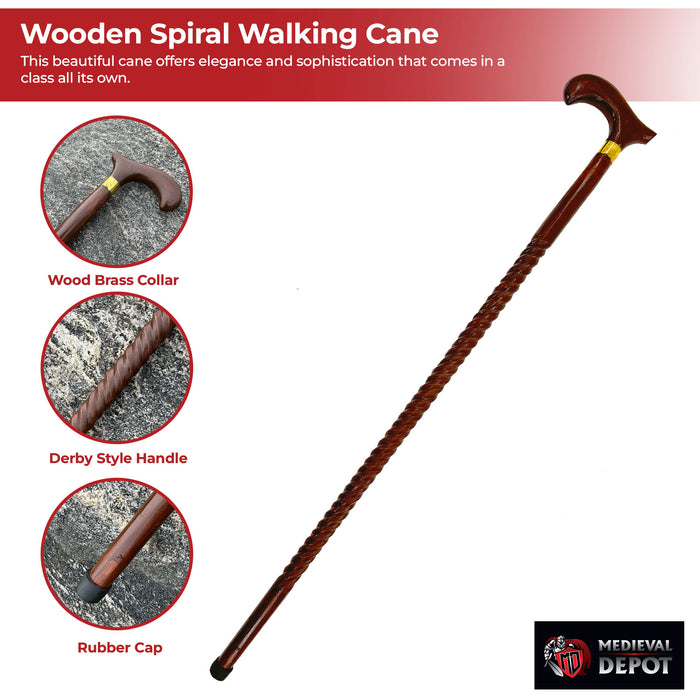 Handmade London Banker Wooden Spiral Walking Cane