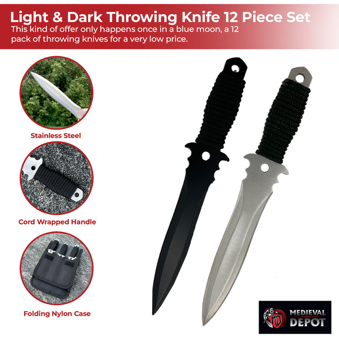 Light & Dark Throwing Knife 12 Piece Set