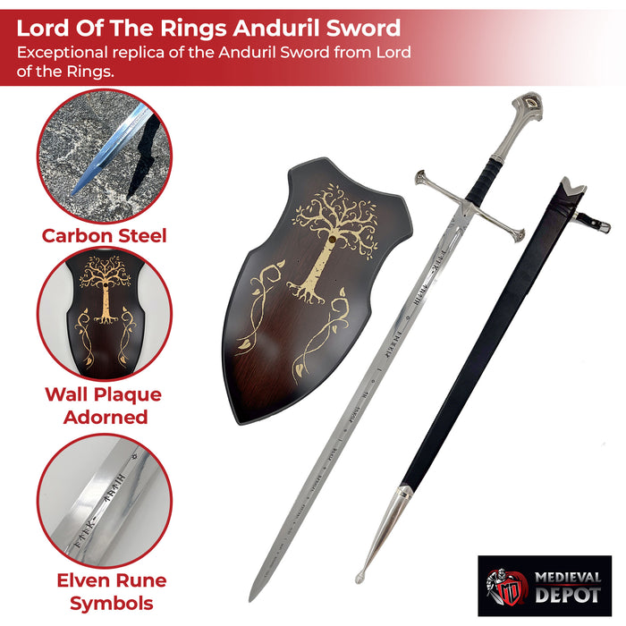 Lord of the Rings Anduril Sword of Aragorn with Plaque & Scabbard