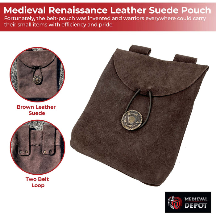 Medieval Renaissance Leather Brown Suede Pouch