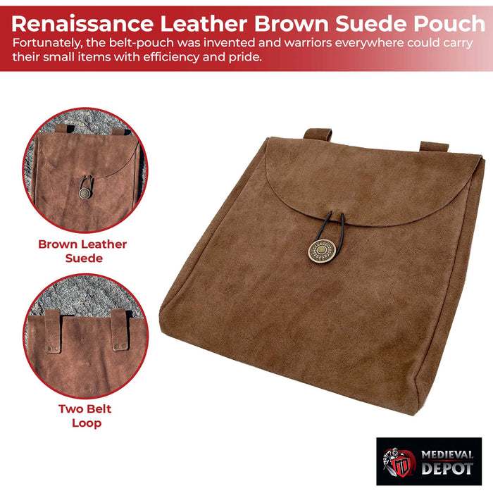 Medieval Renaissance Leather Brown Suede Pouch Large