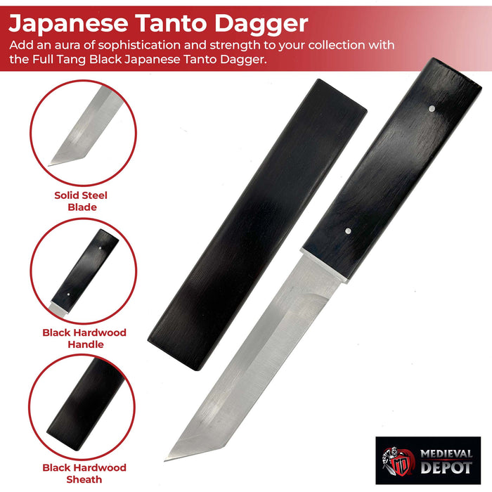 Masterfully Crafted Full Tang Black Japanese Tanto Dagger