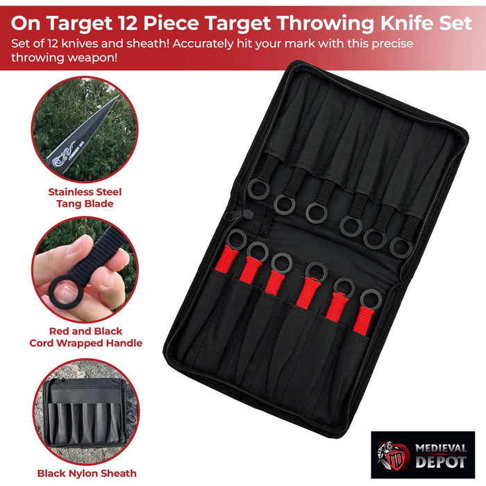 On Target Bullseye 12 Piece Target Throwing Knife Set