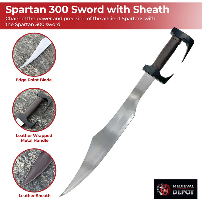 Spartan Legendary Sword with Leather Sheath and Metal Guard