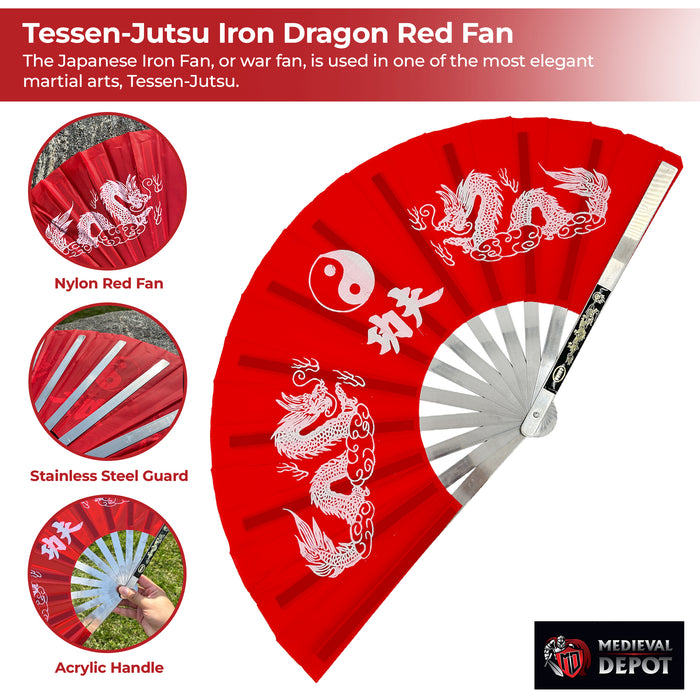 Tessen-Jutsu Iron Fan Weapon Dragon Red