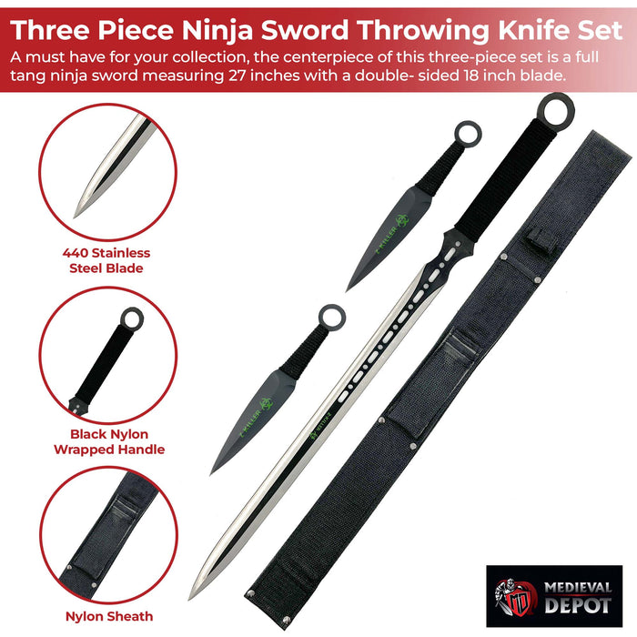 Three Piece Ninja Sword Throwing Knife Set