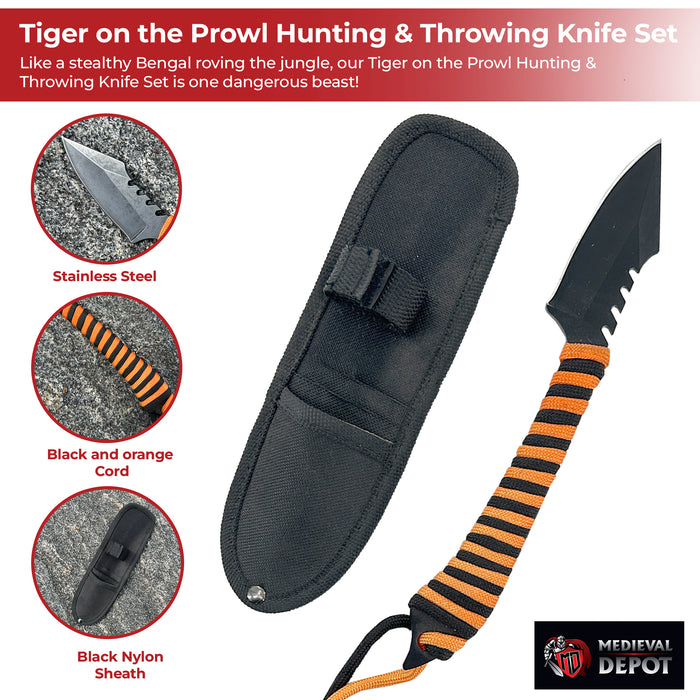 Tiger on the Prowl Hunting & Throwing Knife Set