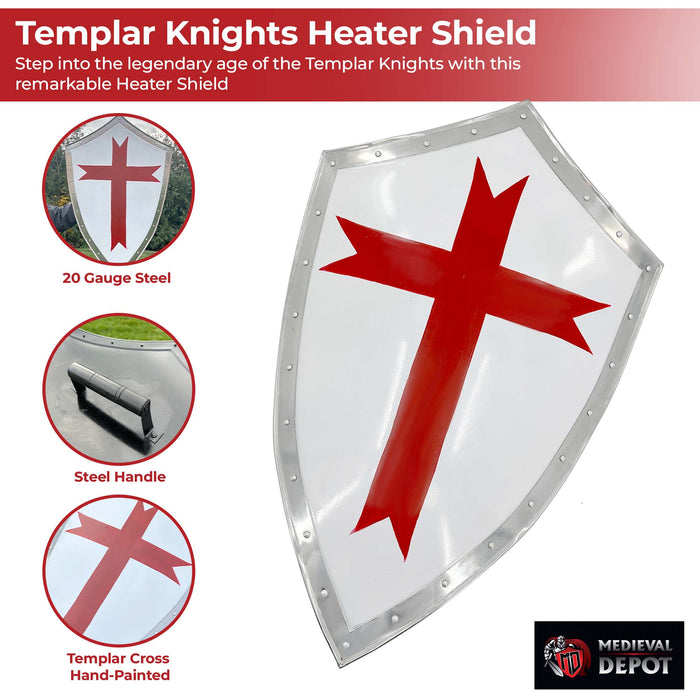 Templar Knights Heater Shield with Cross