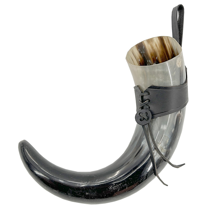 XL Drinking Horn with Black Leather Belt Frog